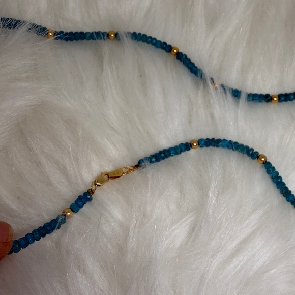 Genuine Blue Apatite Stone Necklace with 14k Gold Clasp and Beads - Picture 6 of 6